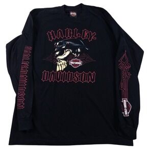 Harley Davidson Long Sleeve Shirt Mens XL Black 2008 Skull Tribal Biker USA Made